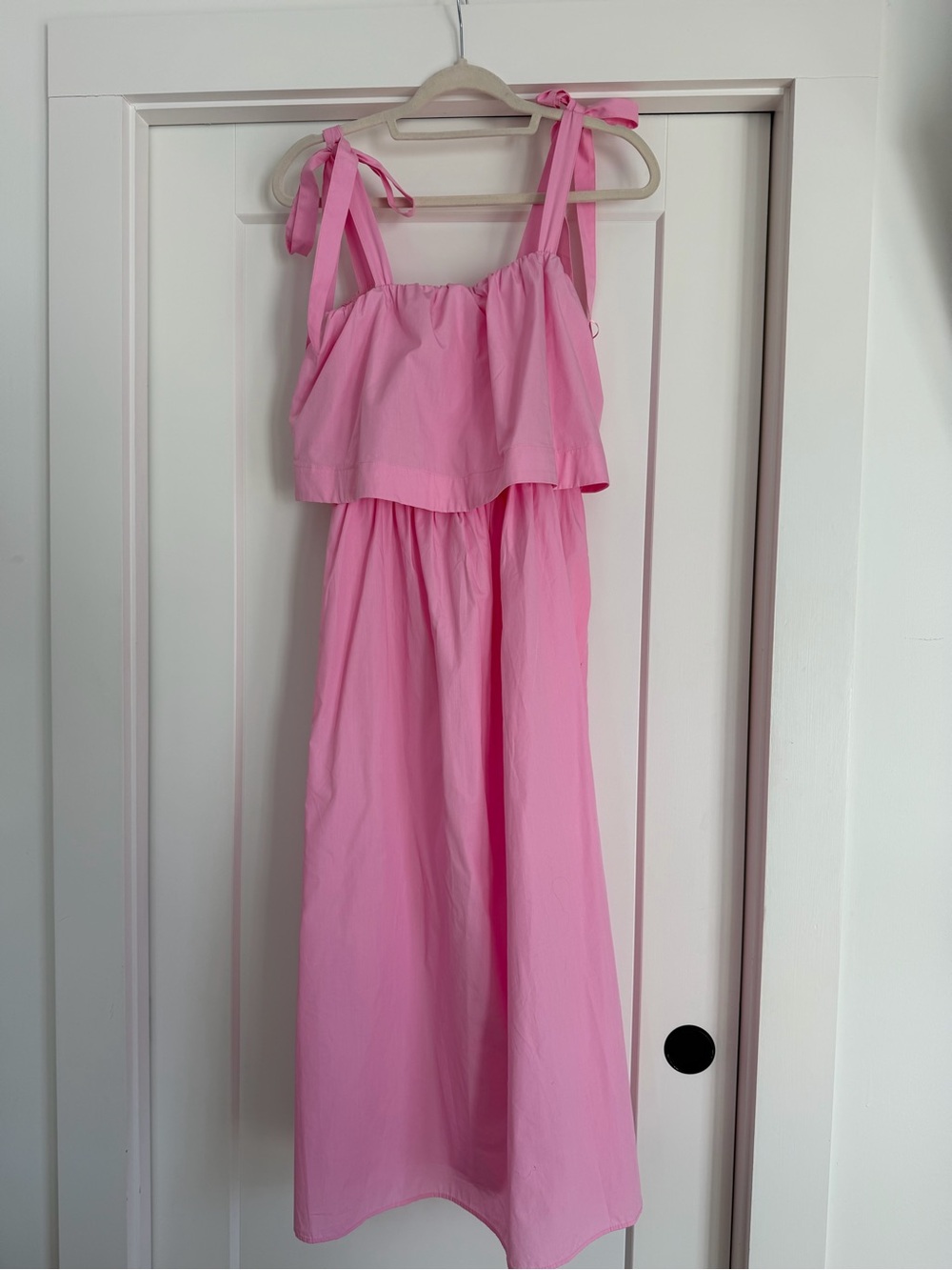 Zara Pink Tie-Shoulder Ruffle Cotton Poplin Sundress. Like new. Only worn once.
